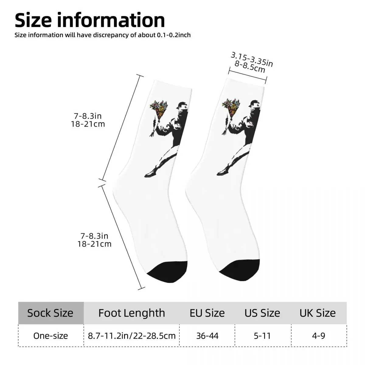 Banksy Graffiti Protest Anarchist Gooien Bloemenwerper Maak kunst niet oorlog op witte achtergrond Sokken Kousen Lange sokken