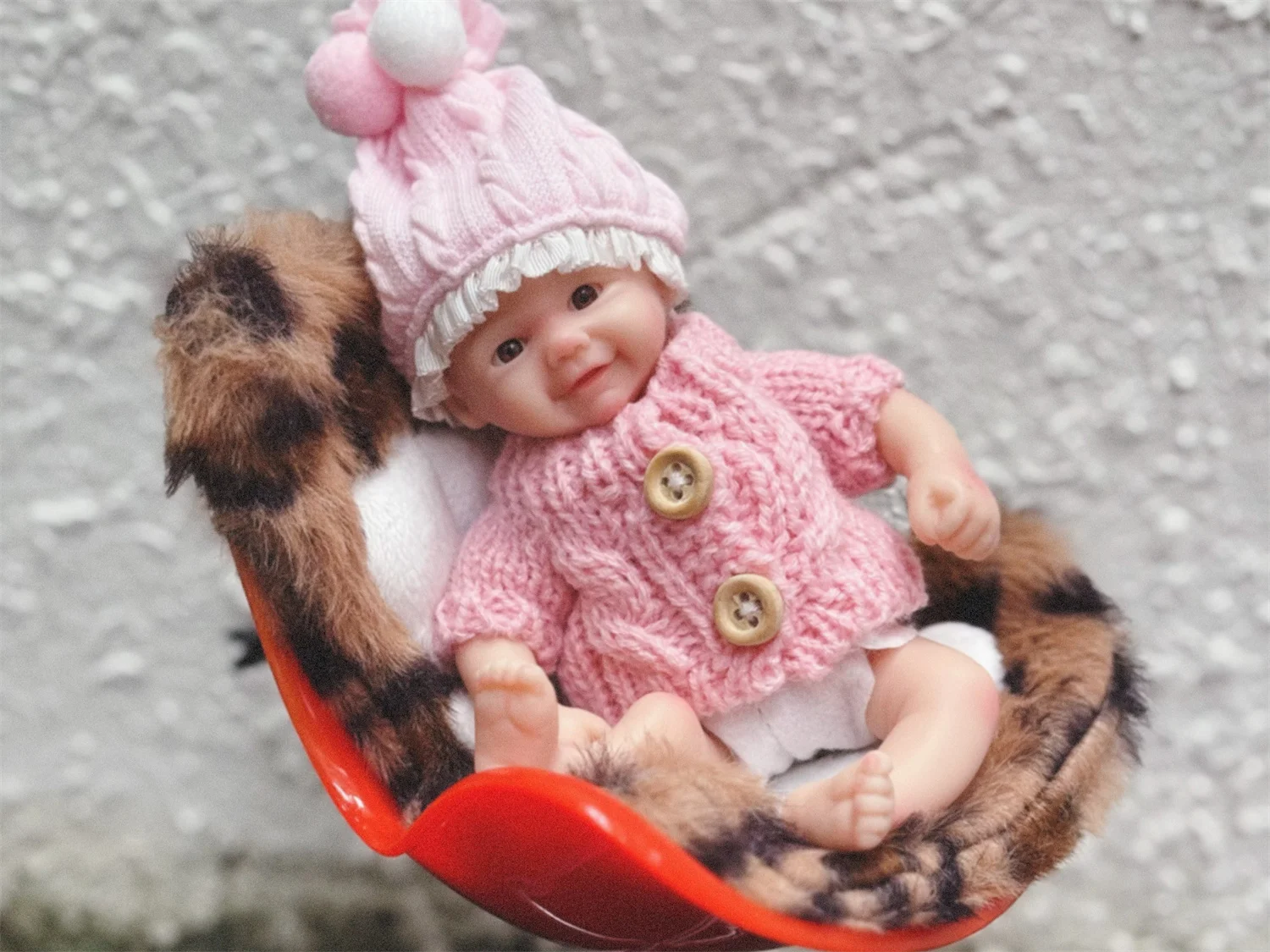 6Inch Open Eyes Mini Solid Silicone Reborn Baby Girl Doll With Painted Bald Dress In Pink Outfits Newborn Mini Reborn Baby Doll