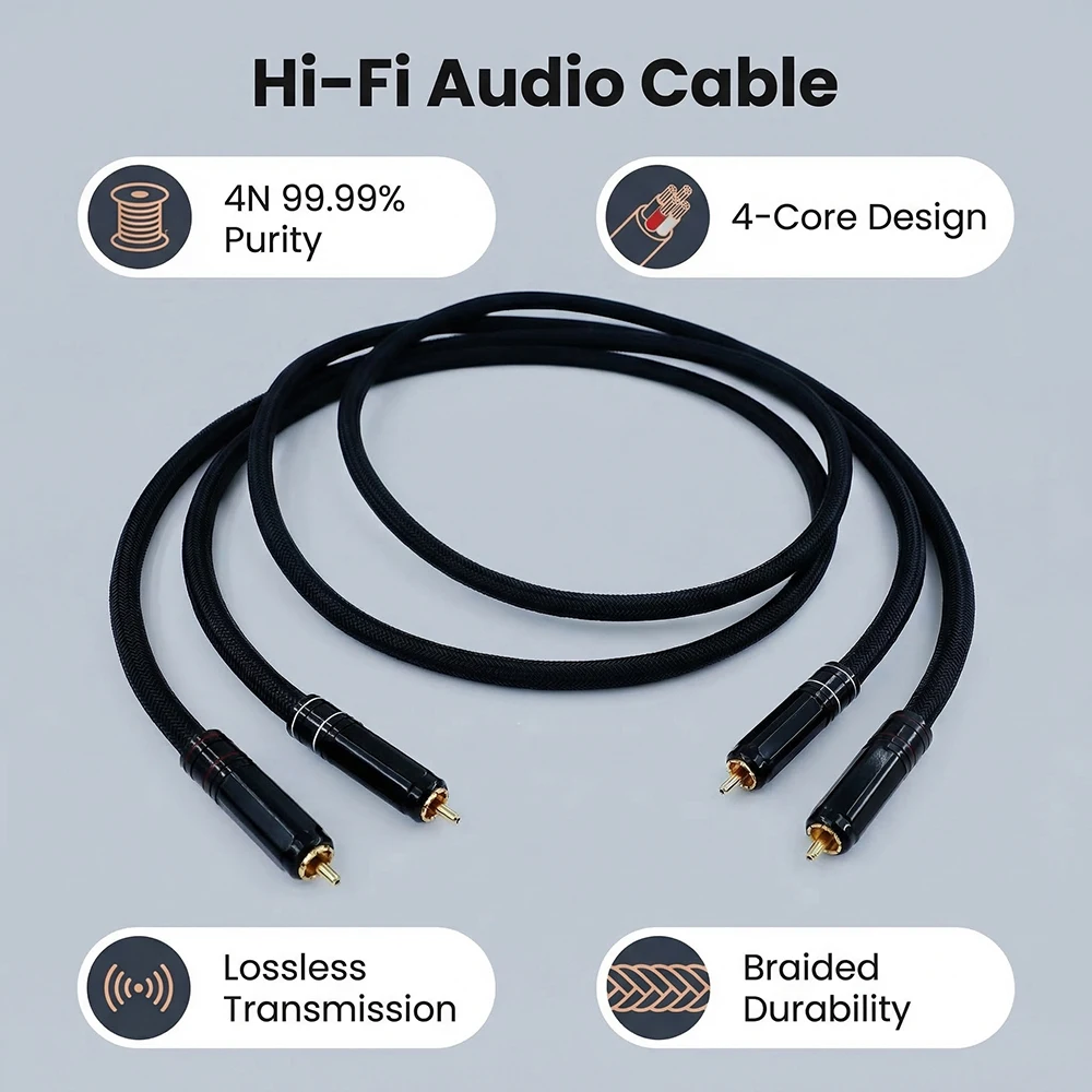 Aouyade 4N 99.99% sterling silver wire core audio cable hifi RCA cable sound card CD machine amplifier connector