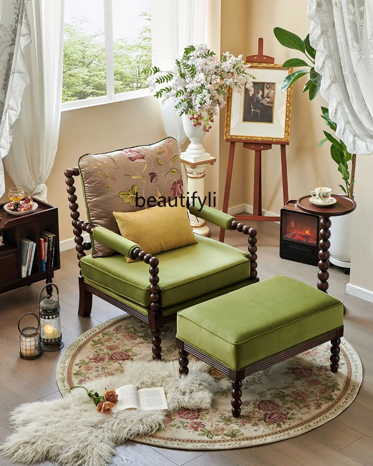 Leisure Single Solid Wood Gourd Chair Pedal Combination Leisure Reception Living Room Rest Area