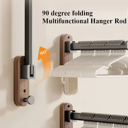 Foldable Walnut and Beech Bathroom Towel Bar, Wall-Mounted Wall Drying Rod, Clothes Rack, No Punch