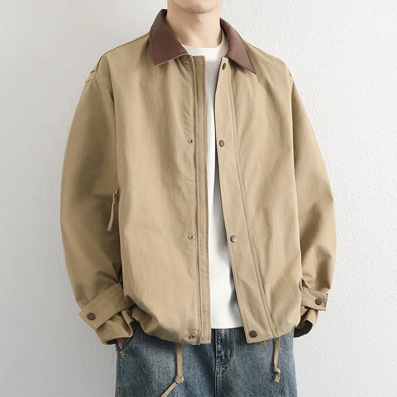 

New 2026 Men's Casual Long Sleeve Cotton Jacket Loose Fit Turn-down Collar Workwear Style Spring Autumn Fashion Outerwear