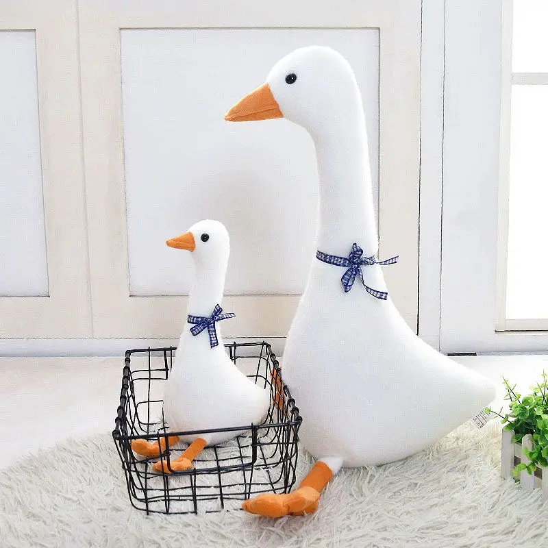 Cute White Goose Plush Toy 30/50/80cm Large Stuffed Goose Doll with Bowknot Soft Decompress Animal Pillow Decor Birthday Gift