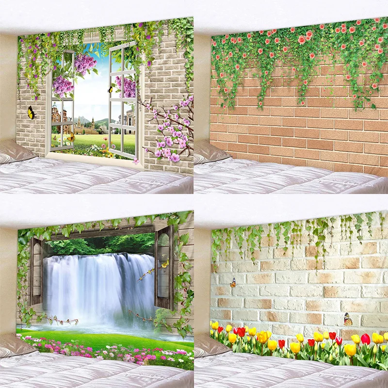 

Bohemian Hippie Beach Picnic Mat Stone Wall Flower Print Tapestry Living Room Wall Decor Art Blanket