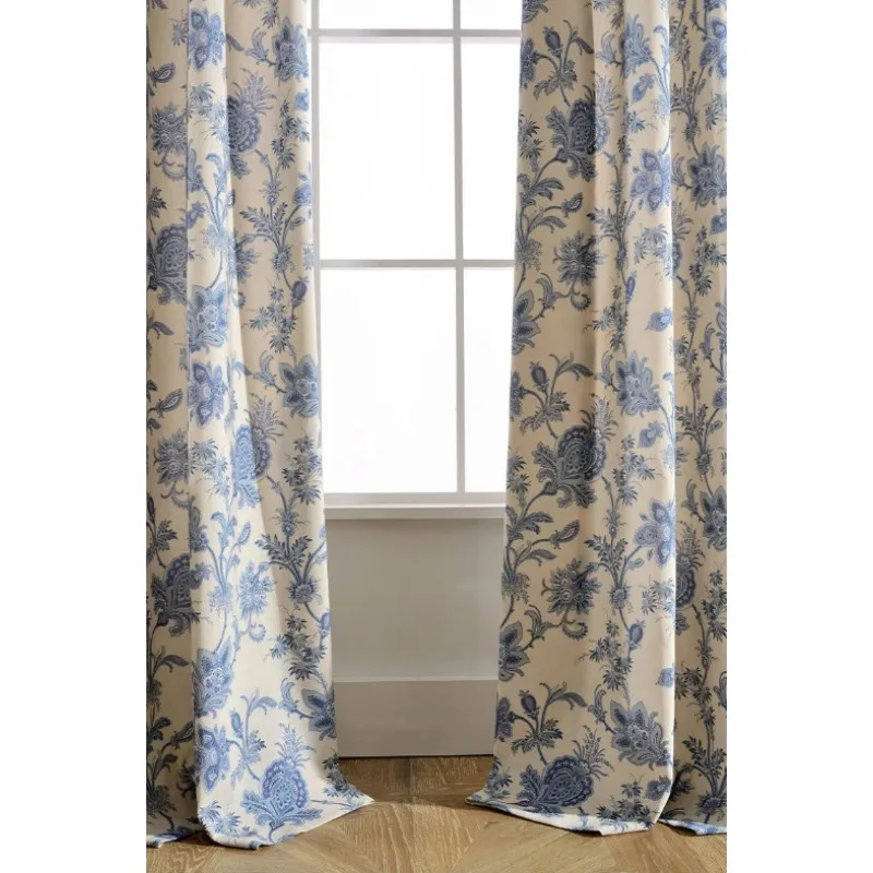 Modern Simple Chinese Style Celadon Retro Flower Blackout Curtains Living Room Bedroom Curtains