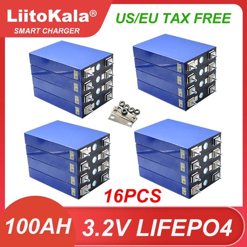 

16pcs Liitokala 3.2V 100Ah battery DIY 12V 24V 3C LiFePO4 Lithium iron phospha Motorcycle Electric Car motor batteries Tax Free