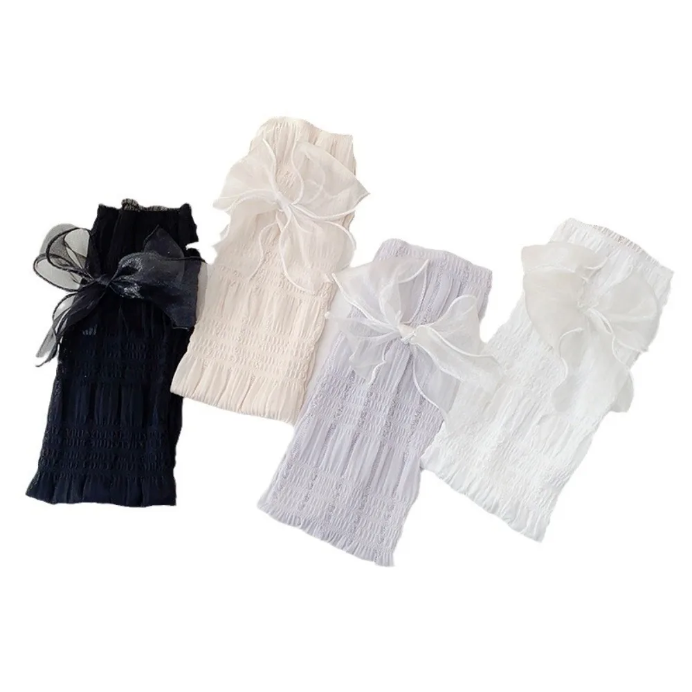 Summer Lace Bow-knot Ice Silk Arm Sleeves Breathable UV Protection Sunscreen Sleeve Ultrathin Ice Silk Long Gloves Cycling