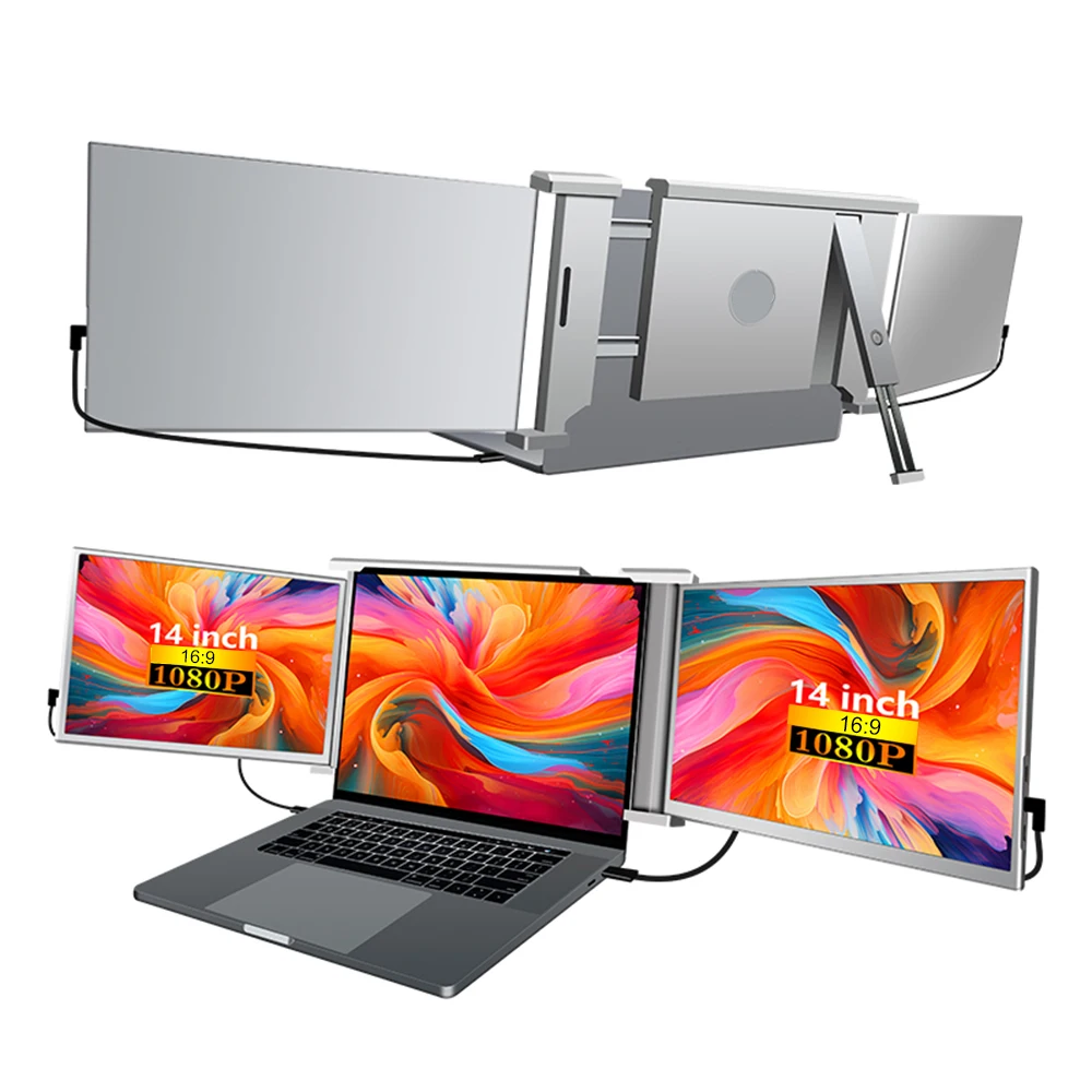 14 inches Laptop Expansion Screen FHD Portable Tri-screen Monitor for 2 Displays for Windows, MacOS for 13.3-16.5 inch Laptop