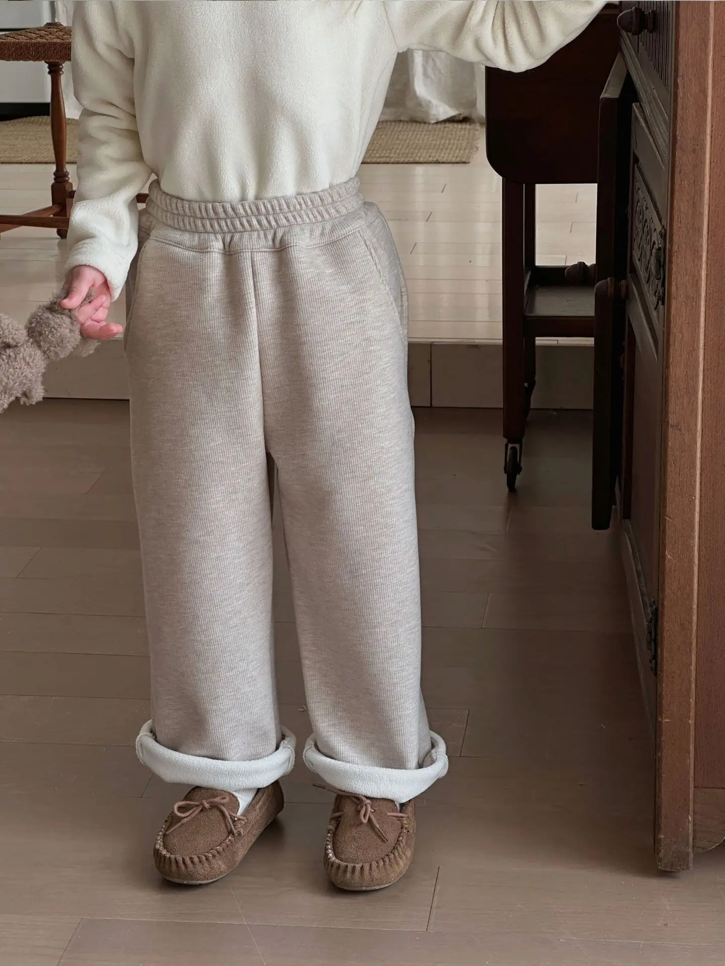 Girl Pant Cotton Winter Children Girls Plus Fleece Wide-leg Pants 2024 Autumn Winter New Casual Pants Integrated Cashmere Pants