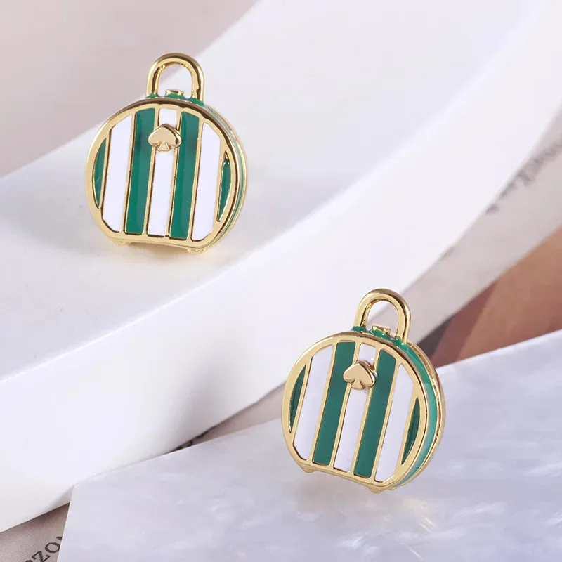 YISON Elegant Heart Green Striped Handbag Hesign Earring for Women Fashion Ear Stud Jewelry Girl's Gifts