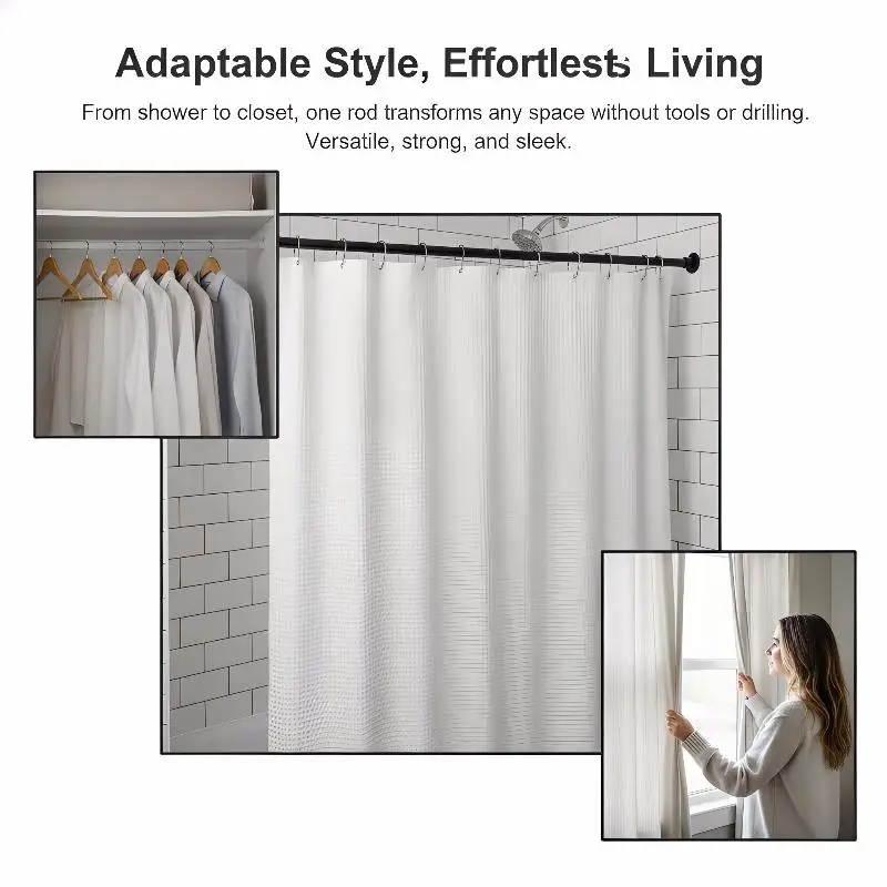 50-260cm Telescopic Curtain Rod Adjustable Stainless Steel Drying Rack Anti-slip Shower Curtain Rods view 2