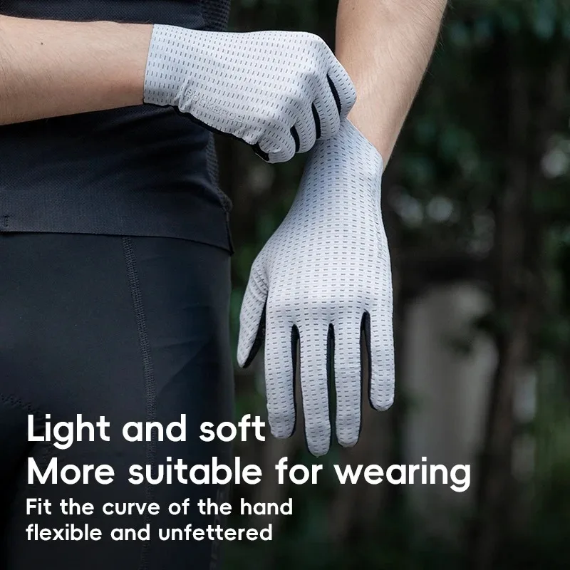 ROCKBROS Spring Autumn Cycling Gloves Full Finger Ultralight Soft Road Bike Gloves Non-slip Touch Screen Commuting Gloves