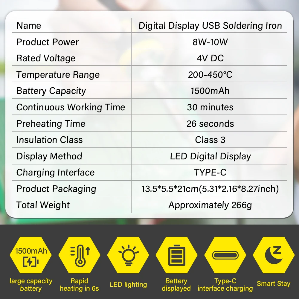 طقم مكواة لحام محمولة مع شاشة رقمية، درجة حرارة قابلة للتعديل، أداة لحام وإصلاح ذكية قابلة لإعادة الشحن عبر USB
