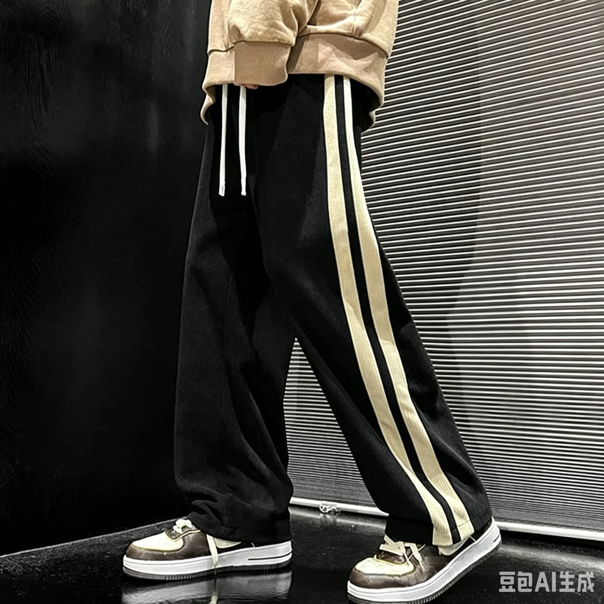 Unisex Quick‑Dry Sports Long Pants Men Women Double Side‑Stripe Casual Trousers Loose Straight‑Leg Hip‑hop Streetwear Sweatpants