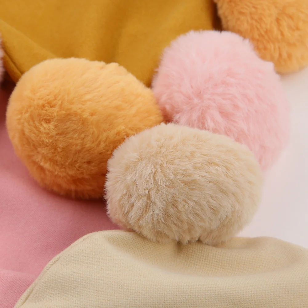 Double Faux Fur Cashmere Baby Hats Pompom Leather Tag Winter Beanies Caps Solid Headwraps Headwear Cute Kids Hair Accessories