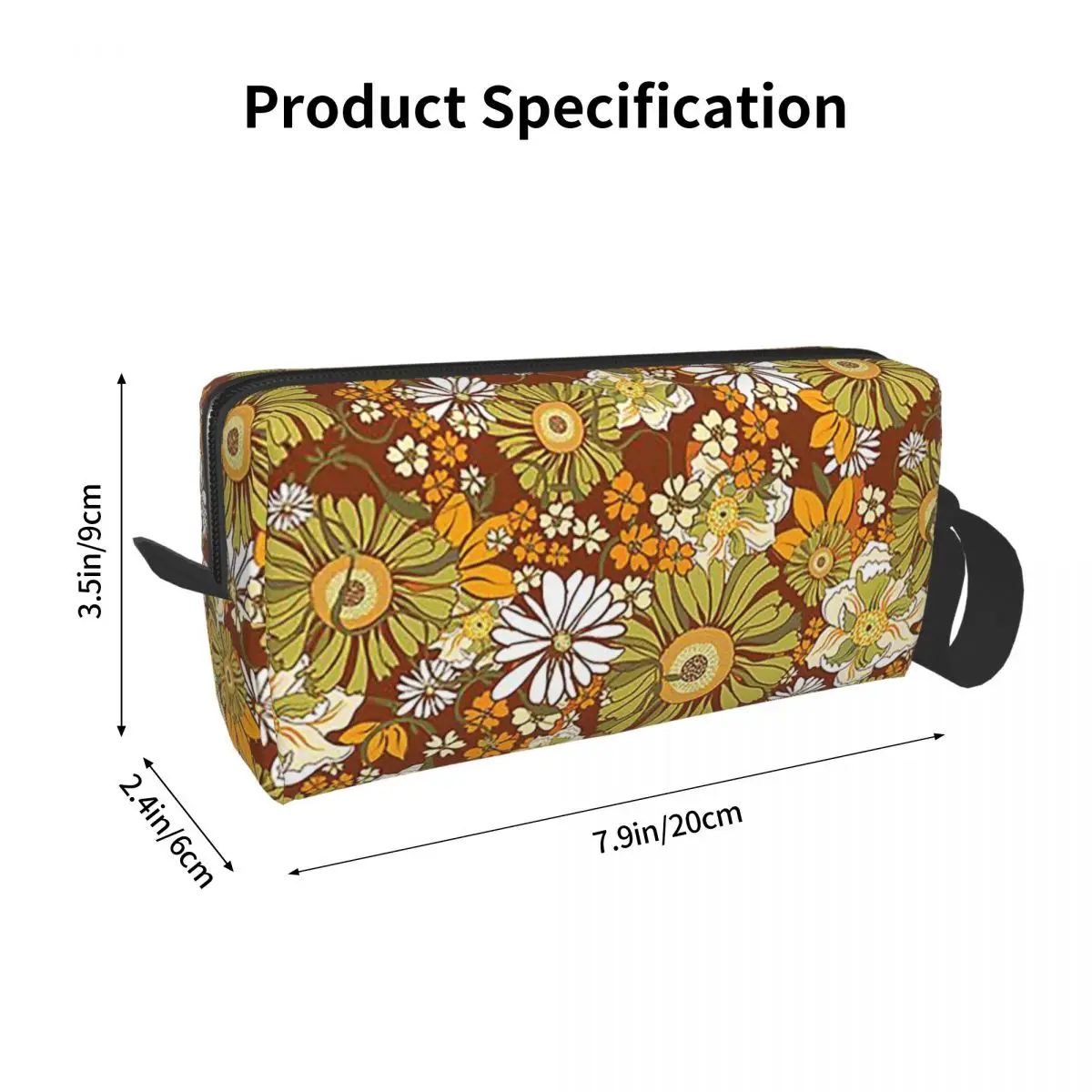 70s Retro Vintage Flower Power Pattern Boho Pencil Case for Studen Pen Box Pencil Bag Stationery Supplies Women Organizer Pouch