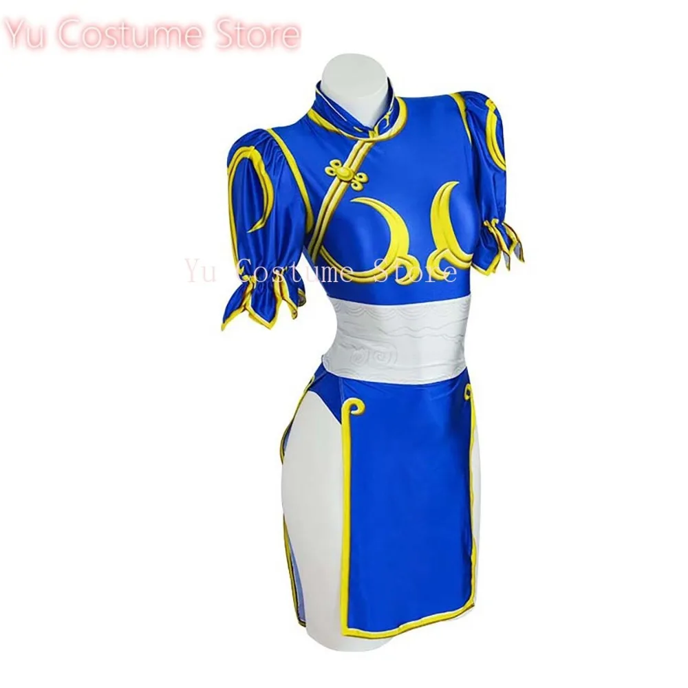 

Yu Costume Store Game Street Fighter Cosplay Chun Li Cosplay Blue Qipao Full Set Costume Or Wig