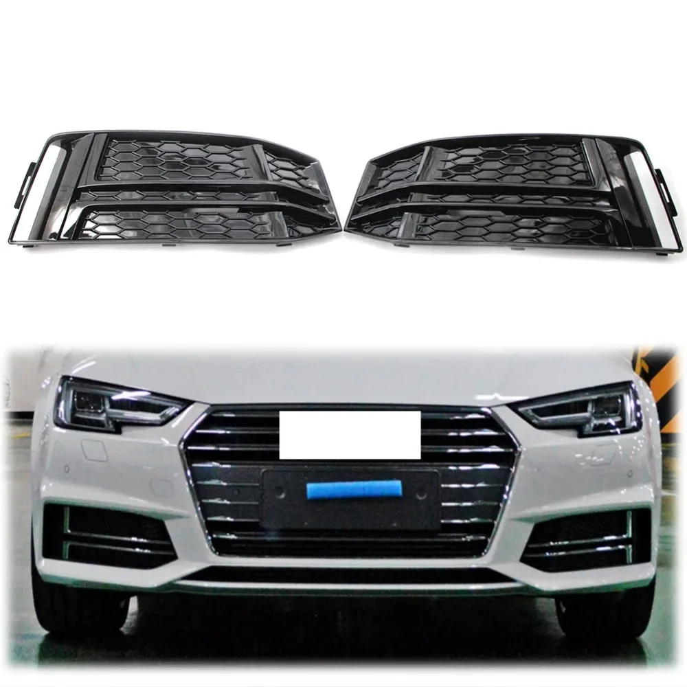 

For AUDI S4 A4 S Line B9 2017 2018 Glossy Black Front Bumper Lower Grille Grill Left & Right Pair