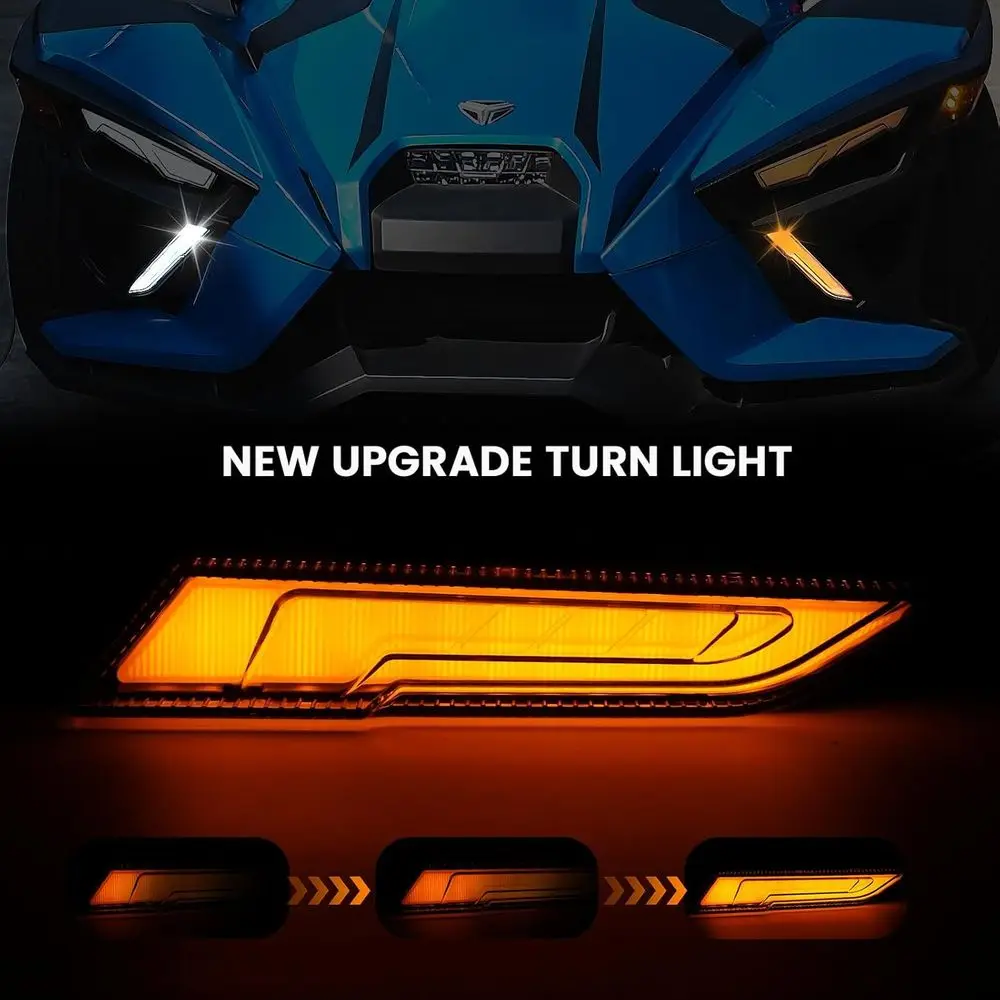 مجموعة إضاءة لوحة اللكنة LED لـ Polaris Slingshot، أضواء القيادة ذات اللوحة السفلية باللون الأبيض DRL Yellow Turn Light لـ Polaris Slingshot S