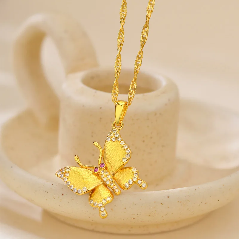 

Роскошное ожерелье с подвеской в форме бабочки из чистого золота 24 карата 9999 пробы с матовым бриллиантом