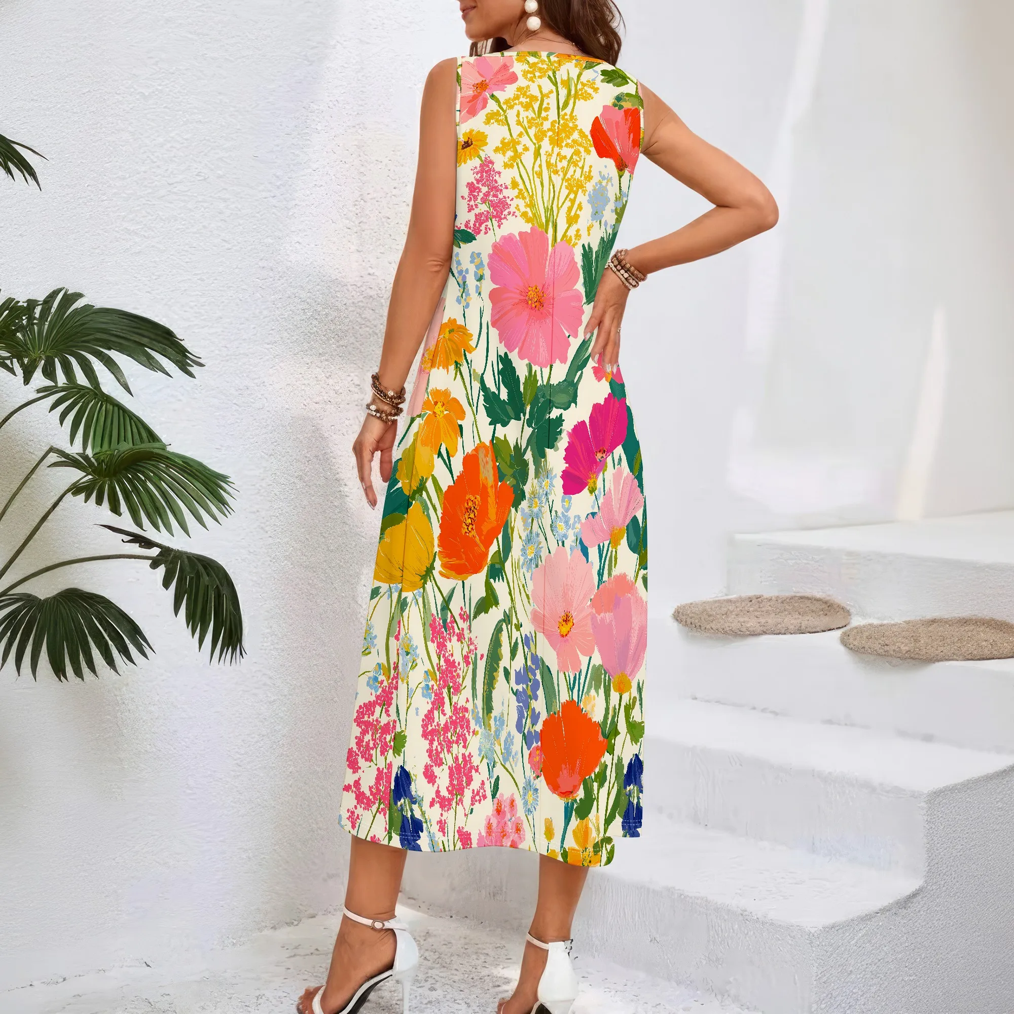 Blumenmuster Ärmelloses Kleid, – Sundress Midi Floral Bewertung und Preis