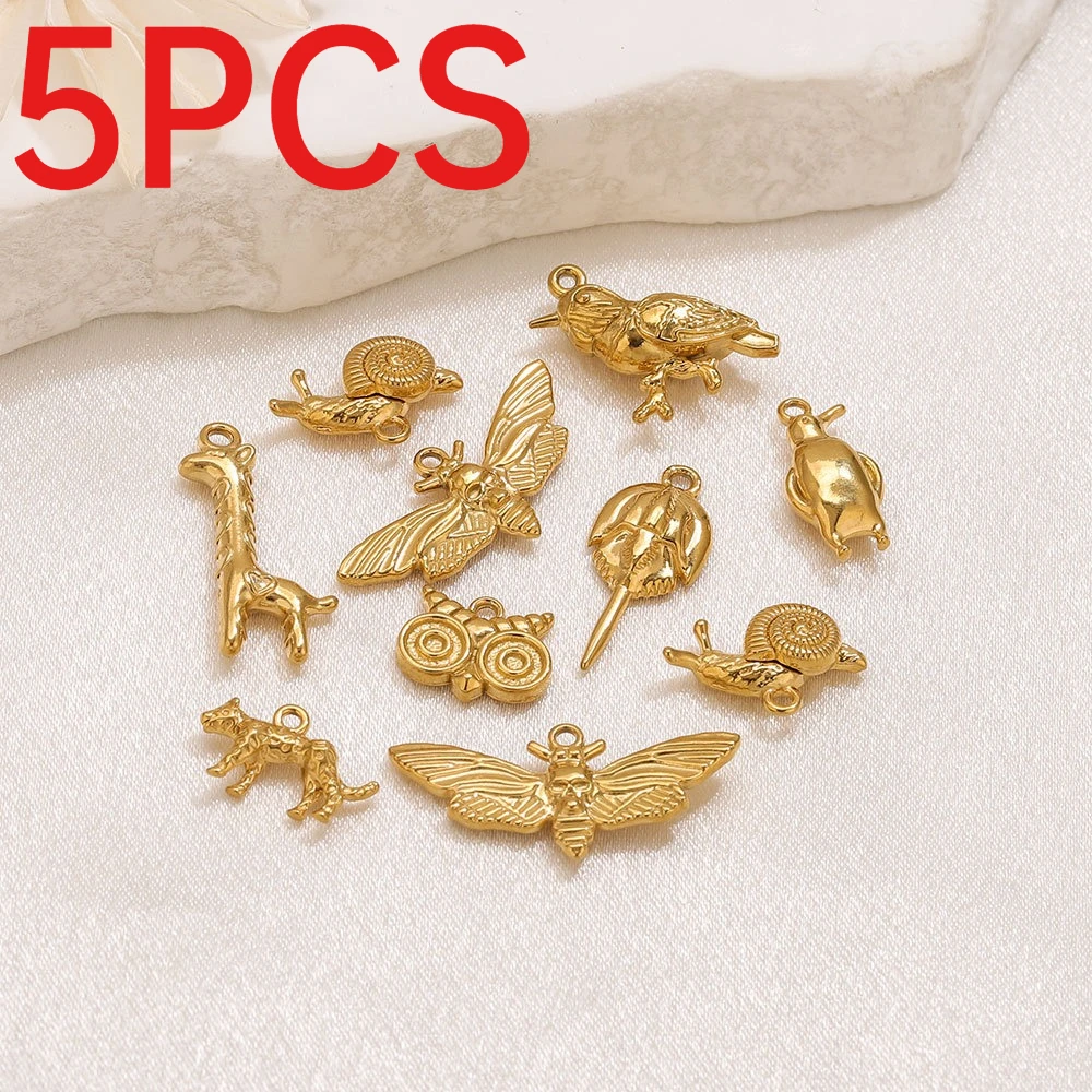5Pcs Stainless Steel Animal Pendants Giraffe & Penguin Charms For DIY Necklace Handmade Jewelry Making
