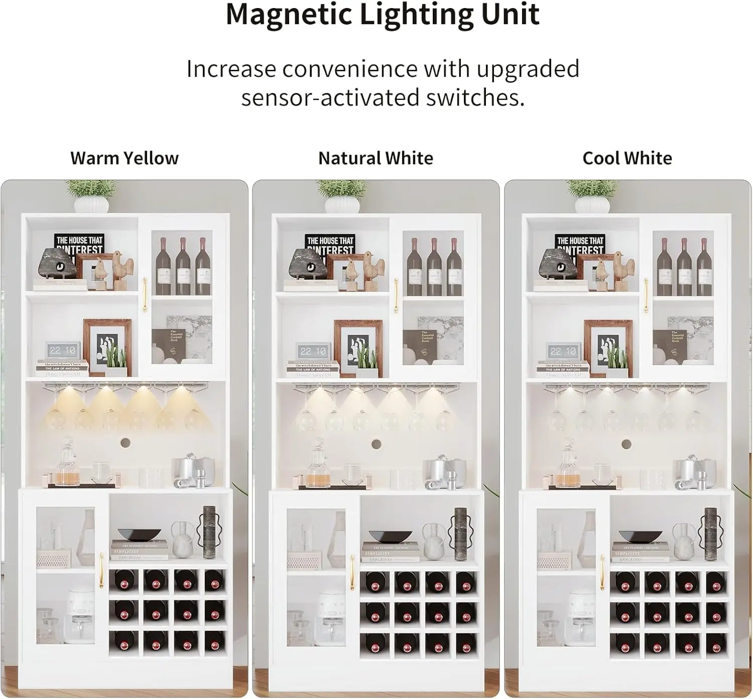 Eigenaar Wijnbar Kast Met Led Licht En Wijn Glas Houder, Keuken Pantry Kast Met Magnetron Standaard, Koffiebar Kast