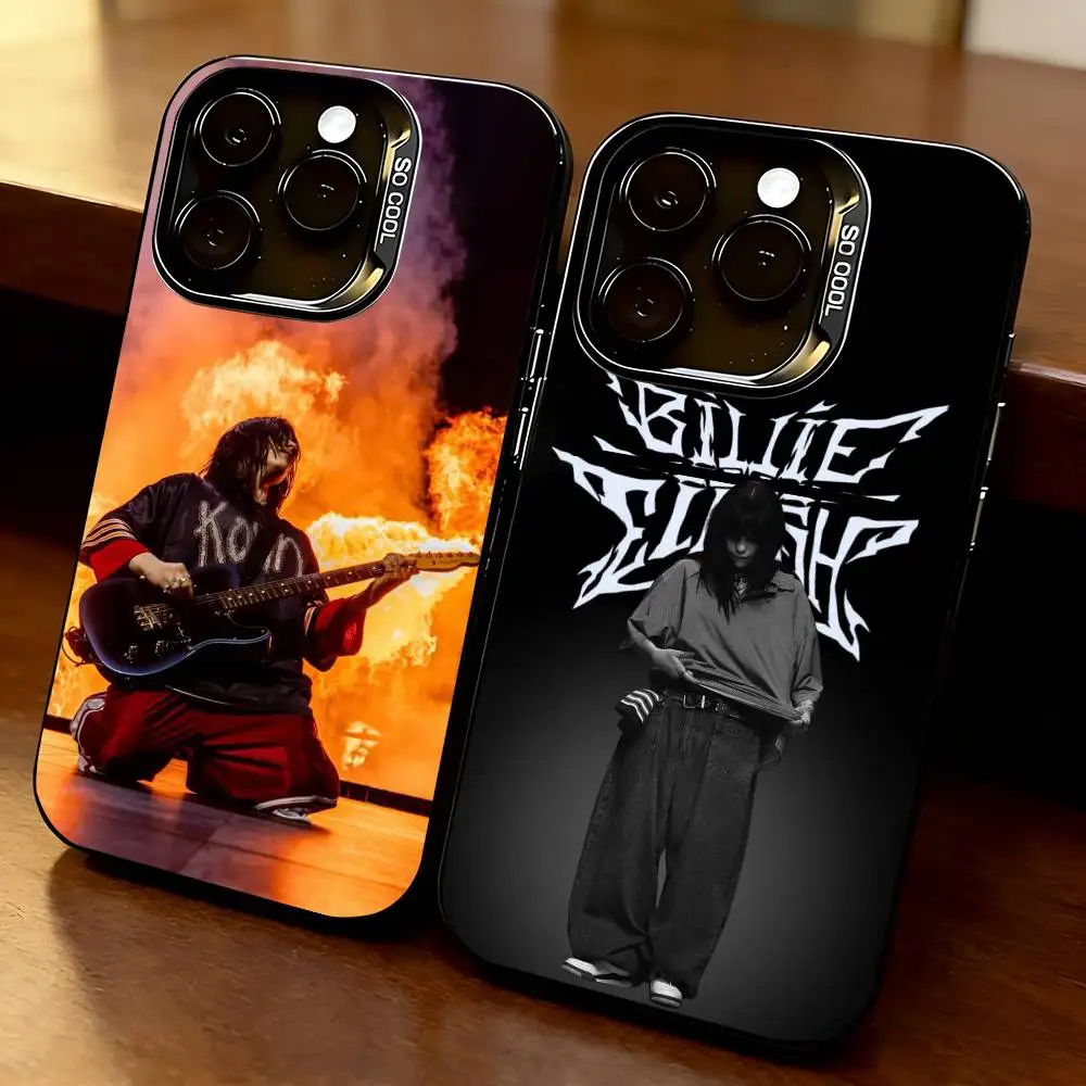 Funda para Teléfono S-Singer B-Billie Eilish para iPhone 17, 16, 15, 14, 13, 12, 11 Plus, Pro Max, XS, Funda Plateada Colorida