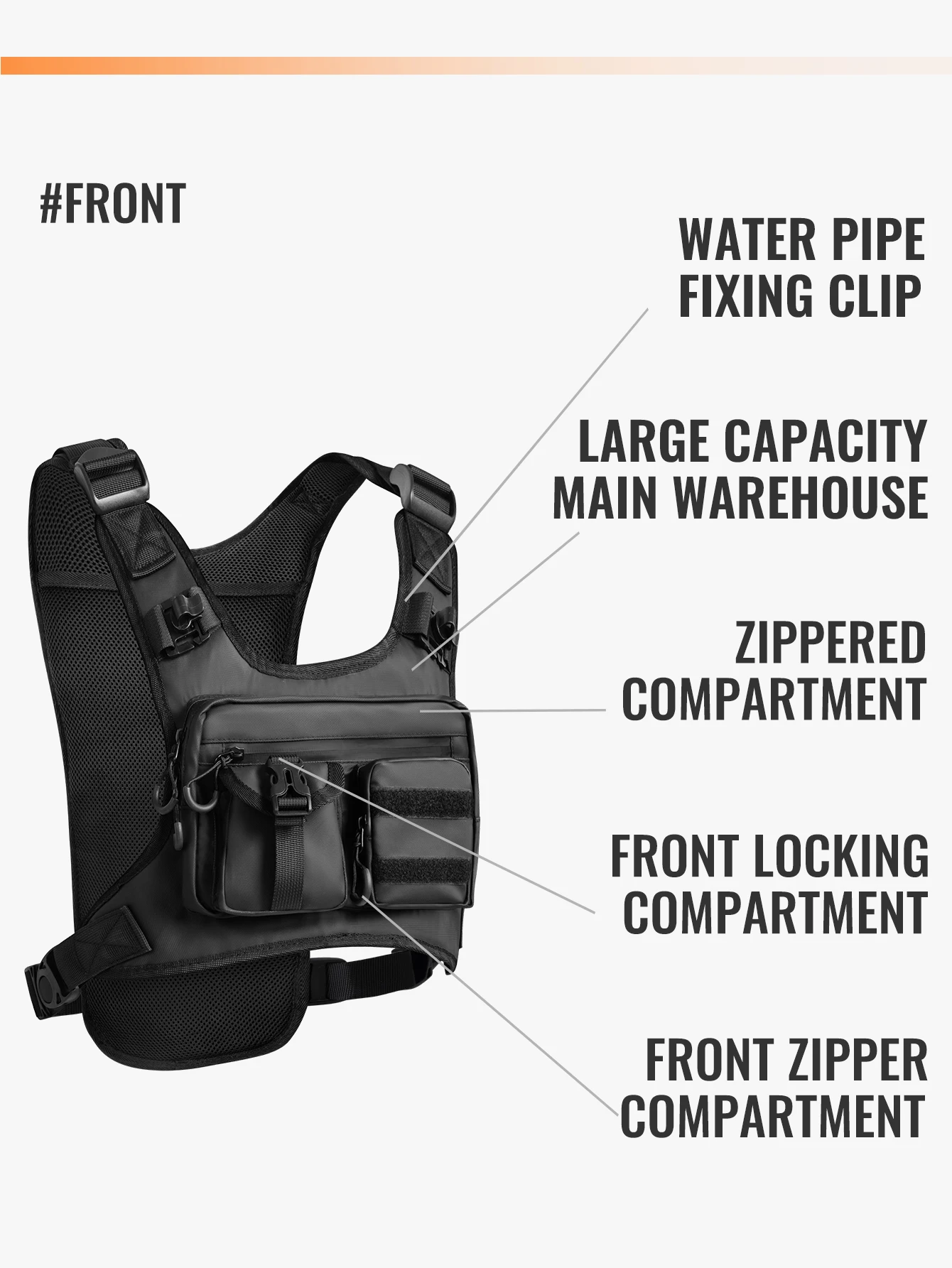 WRELS Hydration-Laufweste, Brusttasche, atmungsaktiv, wasserdicht, mit mehreren Fächern, Sporttasche für Wanderungen, Radtouren und Marathons. – Detail 12