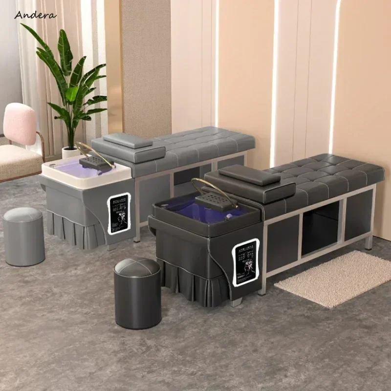 Stainless Steel Shampoo Bed with Intelligent Temperature Control - For Hair Salons & Barber Shops, Water Circulation Included