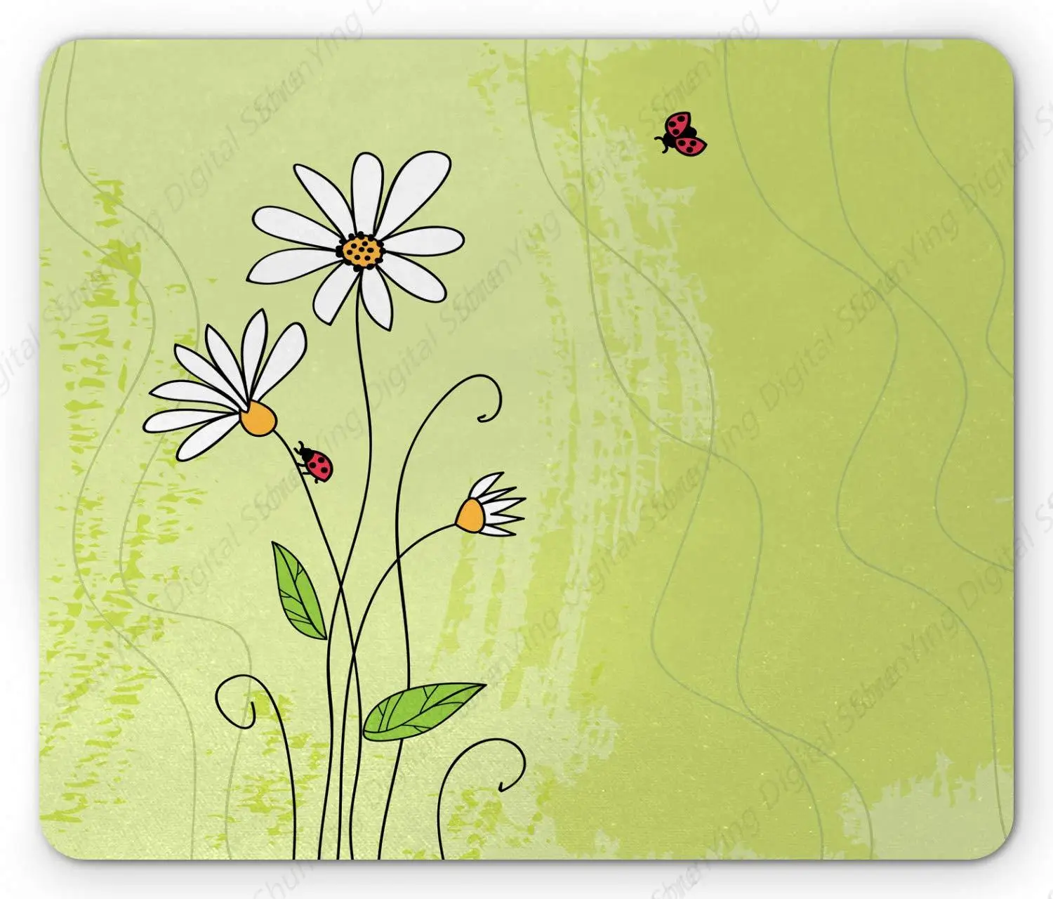 Daisy Mouse Pad Hand Drawn Chamomile Flower Ladybug And Grunge Pattern Anti Slip Rubber Computer Office Game Mouse Pad 25*30cm