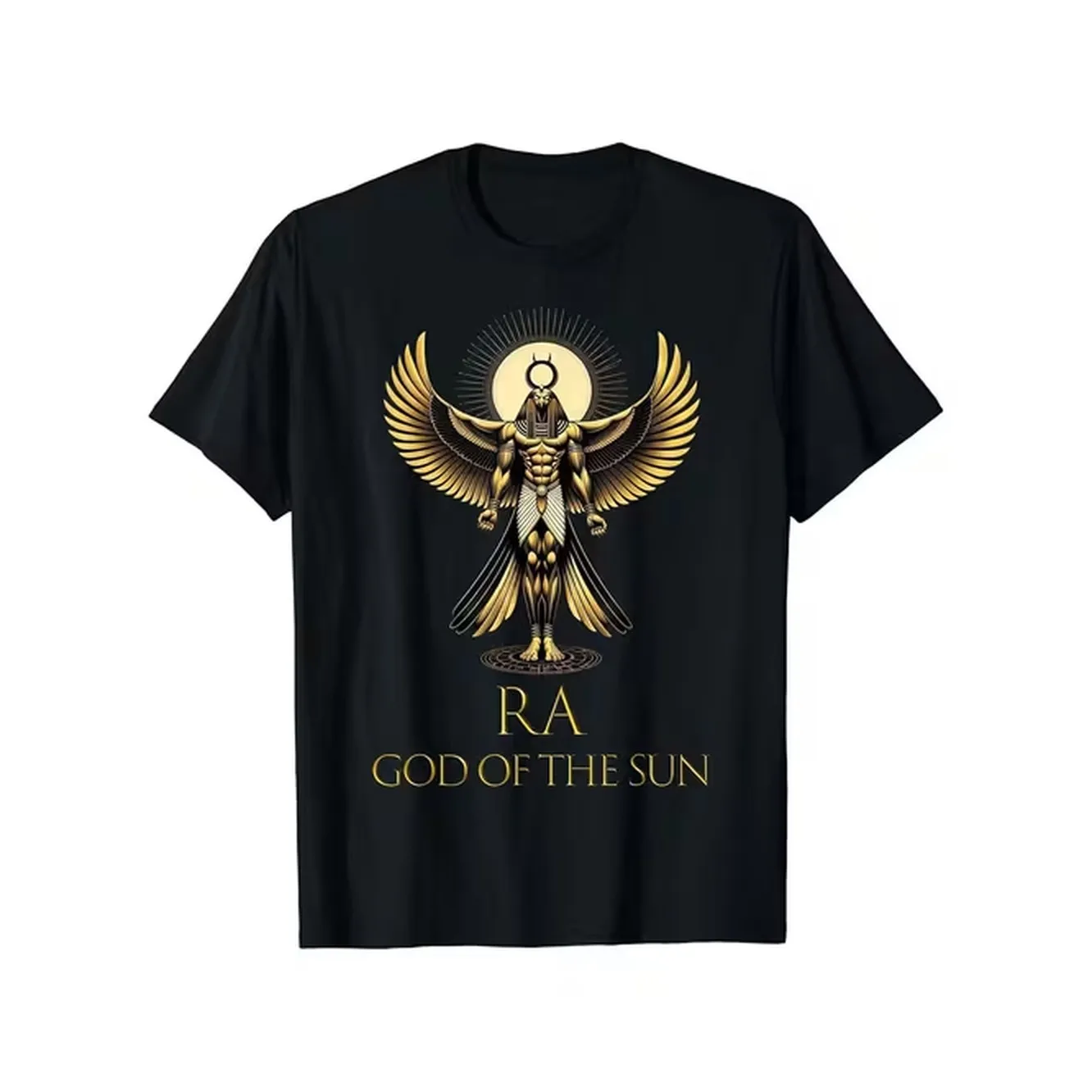 Mens T Shirt Featuring The Ancient Ra Designed In Black With And A Motif This Casual Crew Neck Tee Offers A Regular Fit For Year Round