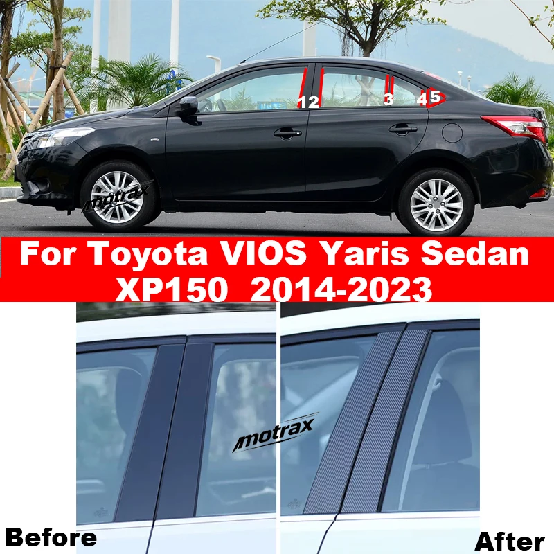 For Toyota VIOS Yaris Sedan XP150 2014-2023 Car Door Window Middle Column Trim Protection PC Black Strip Sticker Accessories