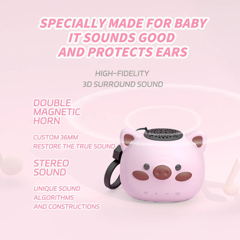 Mini bolso alto-falante bluetooth bonito dos desenhos animados porco sem fio soundbar alto-falante ip65 à prova dip65 água tws caixa de música estéreo leitor cartão tf