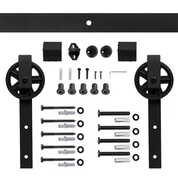 HACCER 4-16FT Sliding Barn Door Hardware Big Spoke Wheel Slide Rail Kit Black Hanger System for Single Door Interior Door