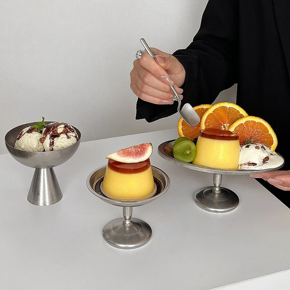 Footed Stainless Steel Dessert Cup Matte Finished Sundae Cup Perfect For Ice Cream Pudding Fruit Romantic Cafe Afternoon Tea