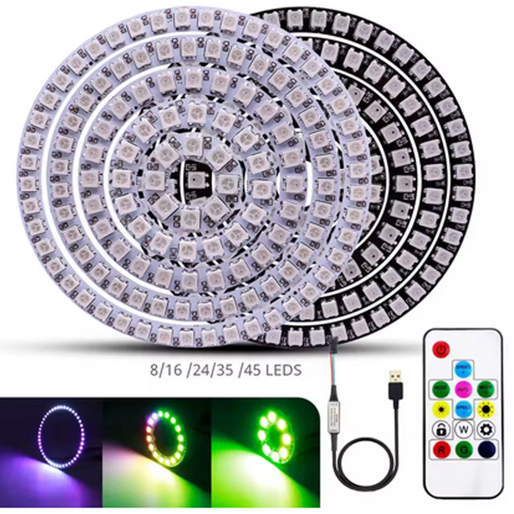 

WS2812B DC5V Светодиодное пиксельное кольцо с индивидуальной адресацией 5050 RGB WS2812 IC Встроенный светодиодный модуль и USB-контроллер с замком 14 клавиш