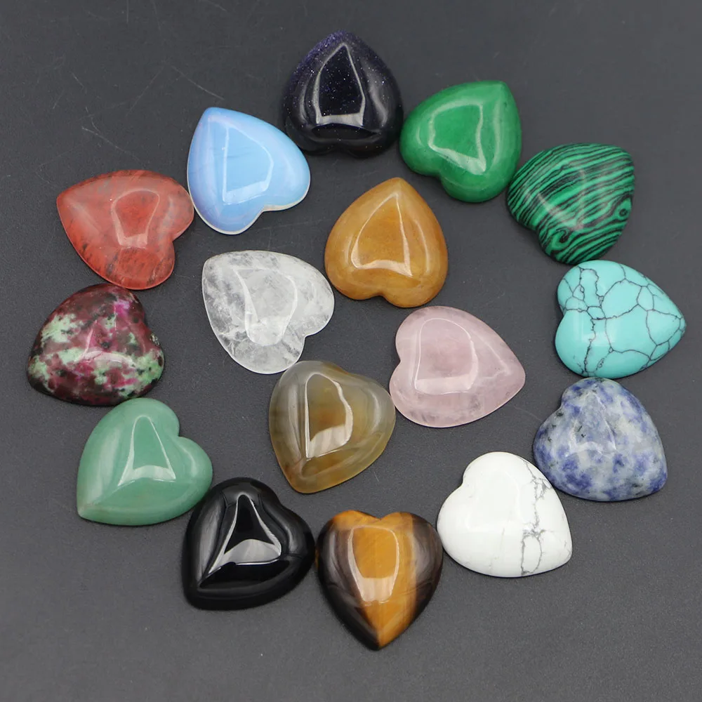 25MM Fashion New Natural Stone Good Quality Heart Cab Cabochons Beads Ornament DIY Jewelry Making Wholesale 12Pcs Free Shipping