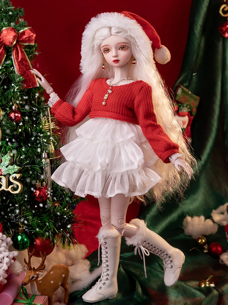 New Handmade 1/3 Bjd Doll Full Set Large 60cm White Hair and Red Clothes Christmas Girl Ball Jointed Doll Toys Gift for Girls