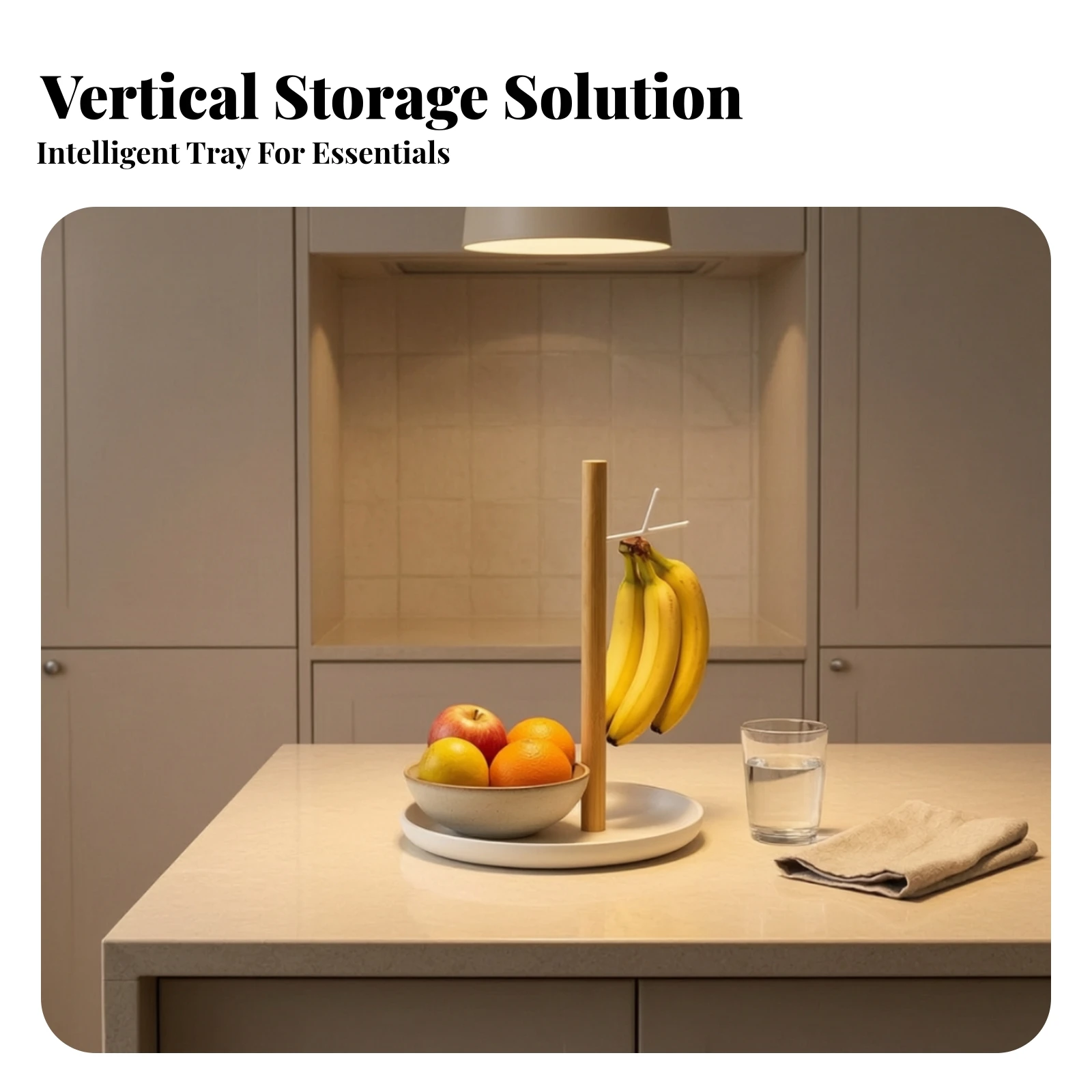 Countertop Fruit Basket with Banana Hanger Space-Saving Fruit Basket with Banana Hook Stand Minimalist Modern