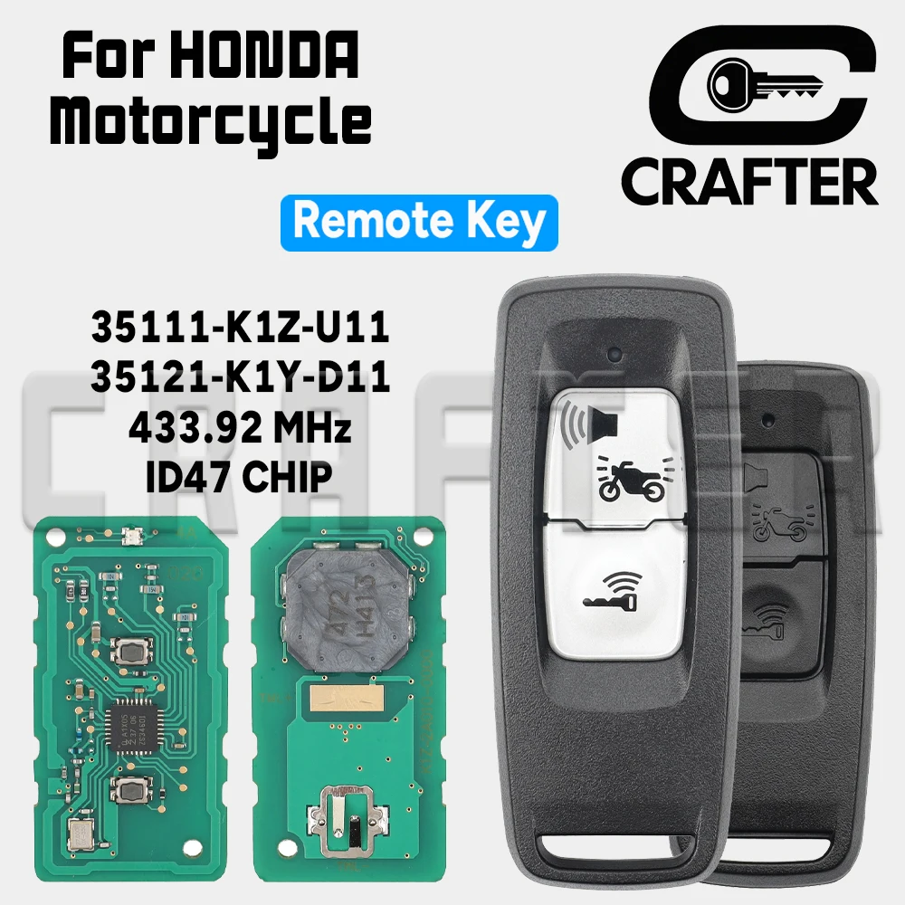 

Ключ Crafters 35111-K1Z-U11 35121-K1Y-D11 ID 47 CHIP 433,92 МГц умный дистанционный ключ для мотоцикла HONDA PCX160/125 Forza 2021+