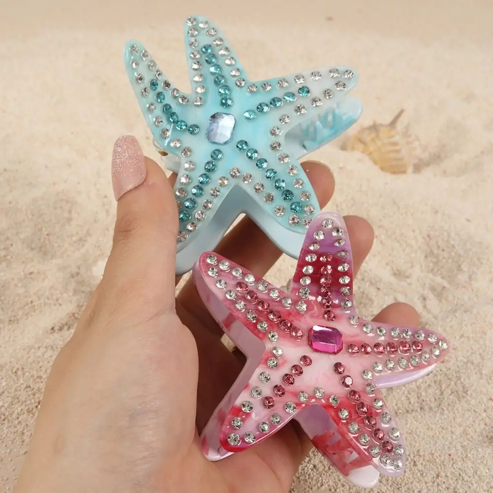 Pinza de pelo con diamantes de imitación de cristal, garra de estrella de mar de acetato de ácido acético creativo, Clip de tiburón, horquilla linda, diario