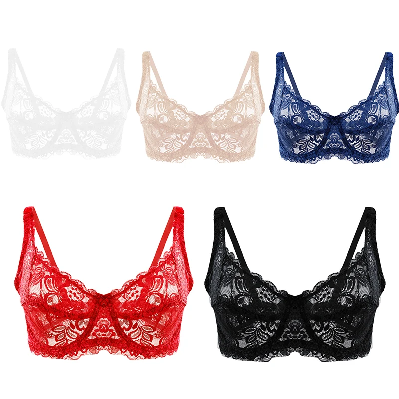 2 Stück Damen Sexy Push-Up Spitzen-BHs, dünne, durchbrochene Bralette-Dessous, einfarbiger, exquisiter BH, große Größen, Damenunterwäsche