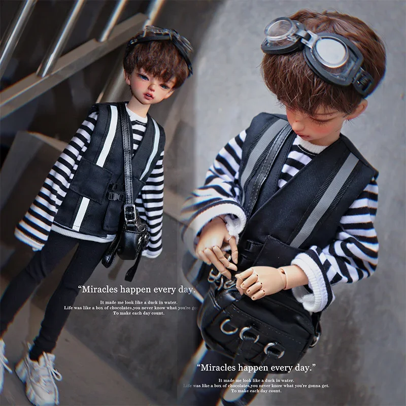 

BJD doll clothes for 1/4 1/6 size bjd boy clothes mens suits goggles striped t-shirt tight doll accessories (five points)