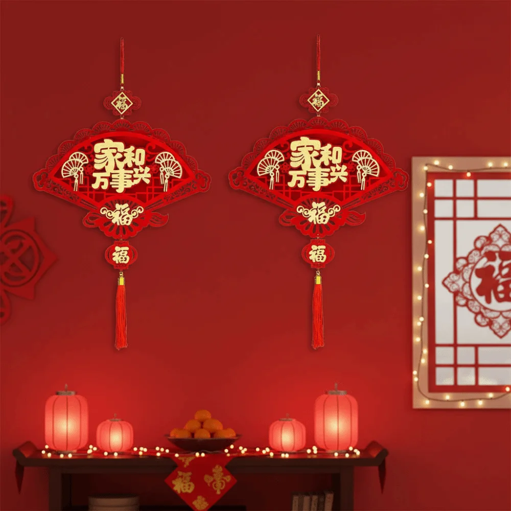 

Flocking Chinese Lucky Character Pendants Traditional Handmade Chinese Knot Pendant with Tassels Festive Atmosphere