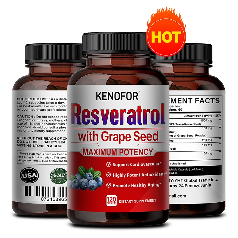 Resveratrol Supplements - Powerful Antioxidants and Trans-Resveratrol for Anti-Aging, Cardiovascular Support, Maximum Benefits