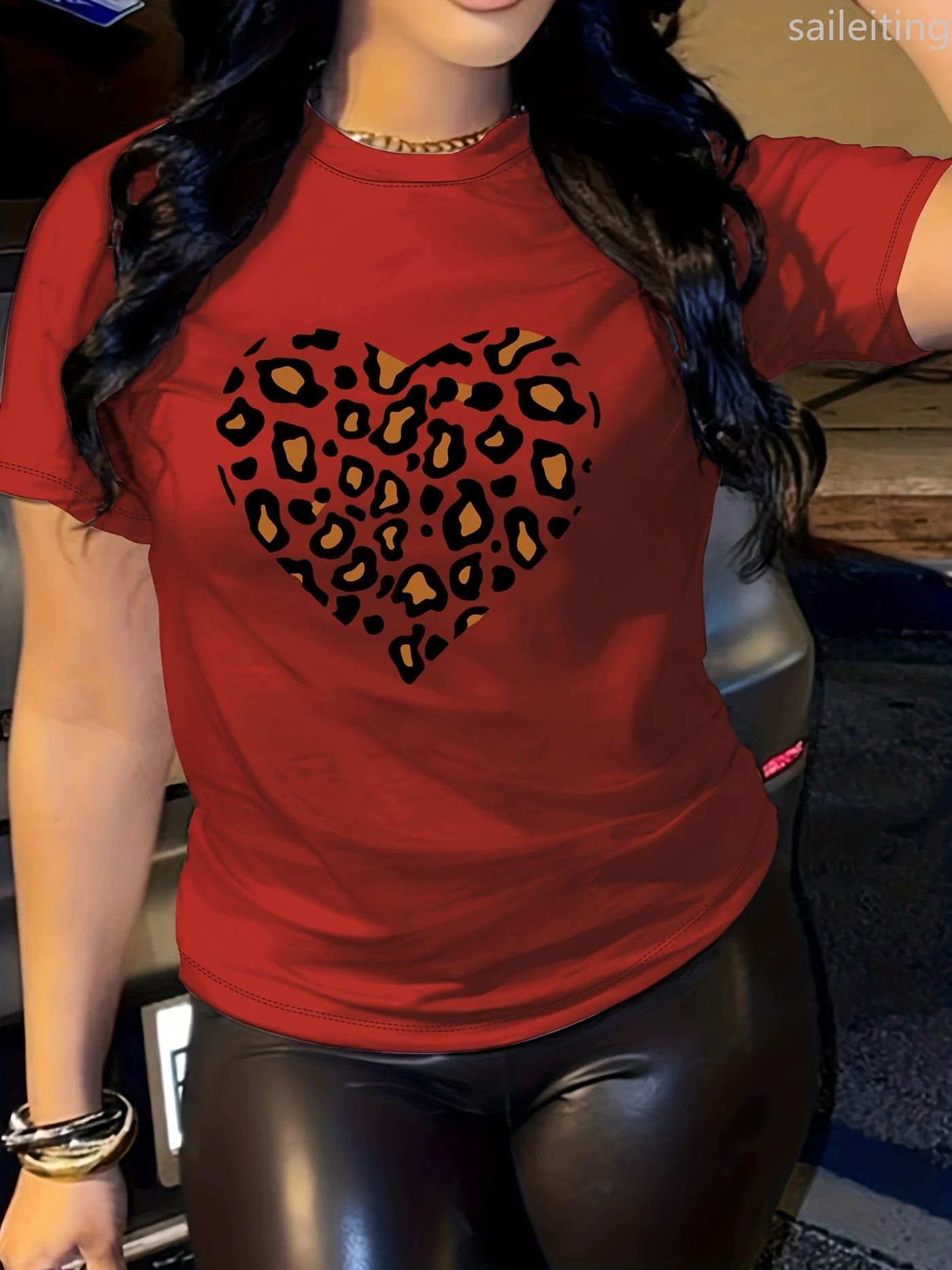 

Short Sleeve Crew Neck Love Print T-shirt Casual Top Summer & Spring Women's Clothing Summer Short Sleeved Harajuku Streetwear