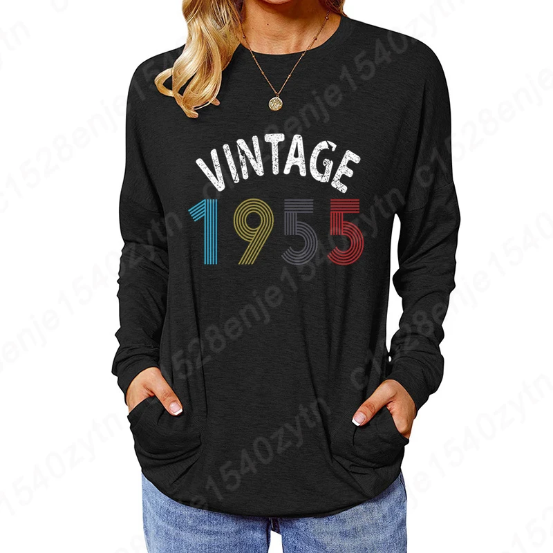 Birthday Gift Blouses Vintage 1955 Sweatshirts For Women Retro Birthday Casual Tops Solid Color New Popular Winter Pullover Tops