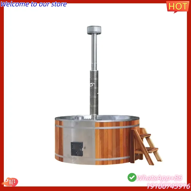 2026Hot Vapasauna Manufacturer Stainless Steel Hot Tub for 5-6 People #Outdoor Red Cedar Wood-burning Bathtub