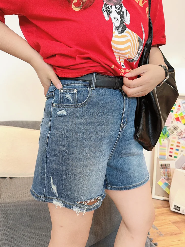 

High Waist Wide Leg V-Flounce Denim orts plus Size Summer New Sle Slimming Effect Casual Zipper Closure Loose Fit Jeans